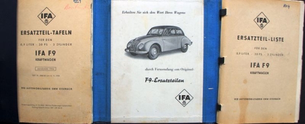 IFA F9 Personalcar 30 PS Sparepartlist 1954 in original binder (0480)